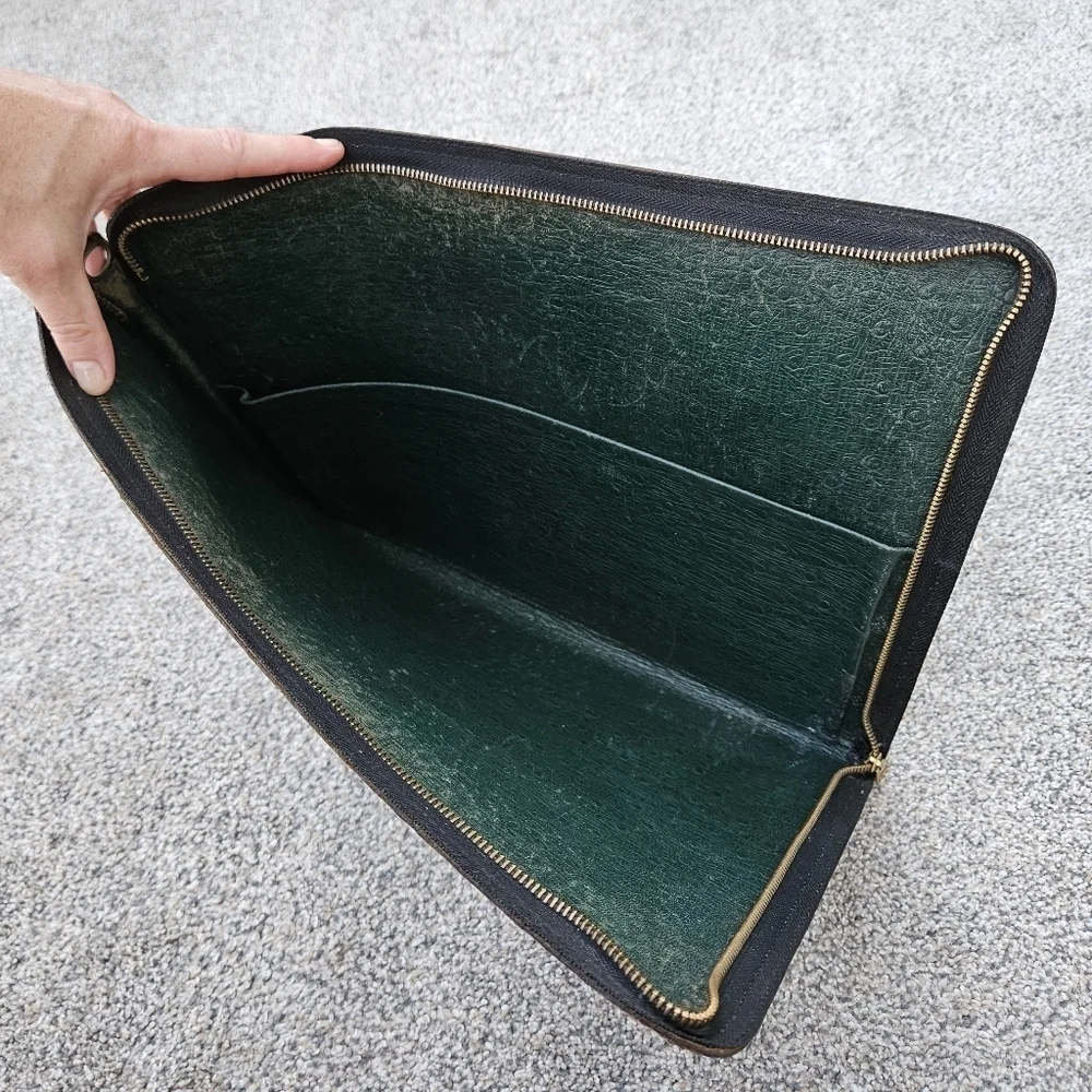 Vintage Black Leather Portfolio Folder Zip Around Document Holder Talon Zipper